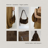 Vintage Schwarze Suedette Dumpling Tasche – Vegane Schultertasche