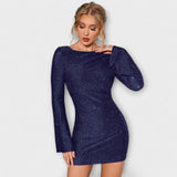 Brigitte | Rückenfreies Kleid mit Pailletten und langen Ärmeln