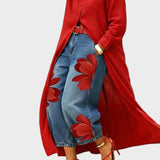 Sandra | Leinenkleid mit Blumen-Jeans-Set