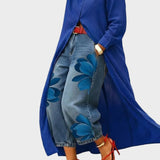 Sandra | Leinenkleid mit Blumen-Jeans-Set