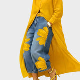 Sandra | Leinenkleid mit Blumen-Jeans-Set