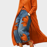 Sandra | Leinenkleid mit Blumen-Jeans-Set