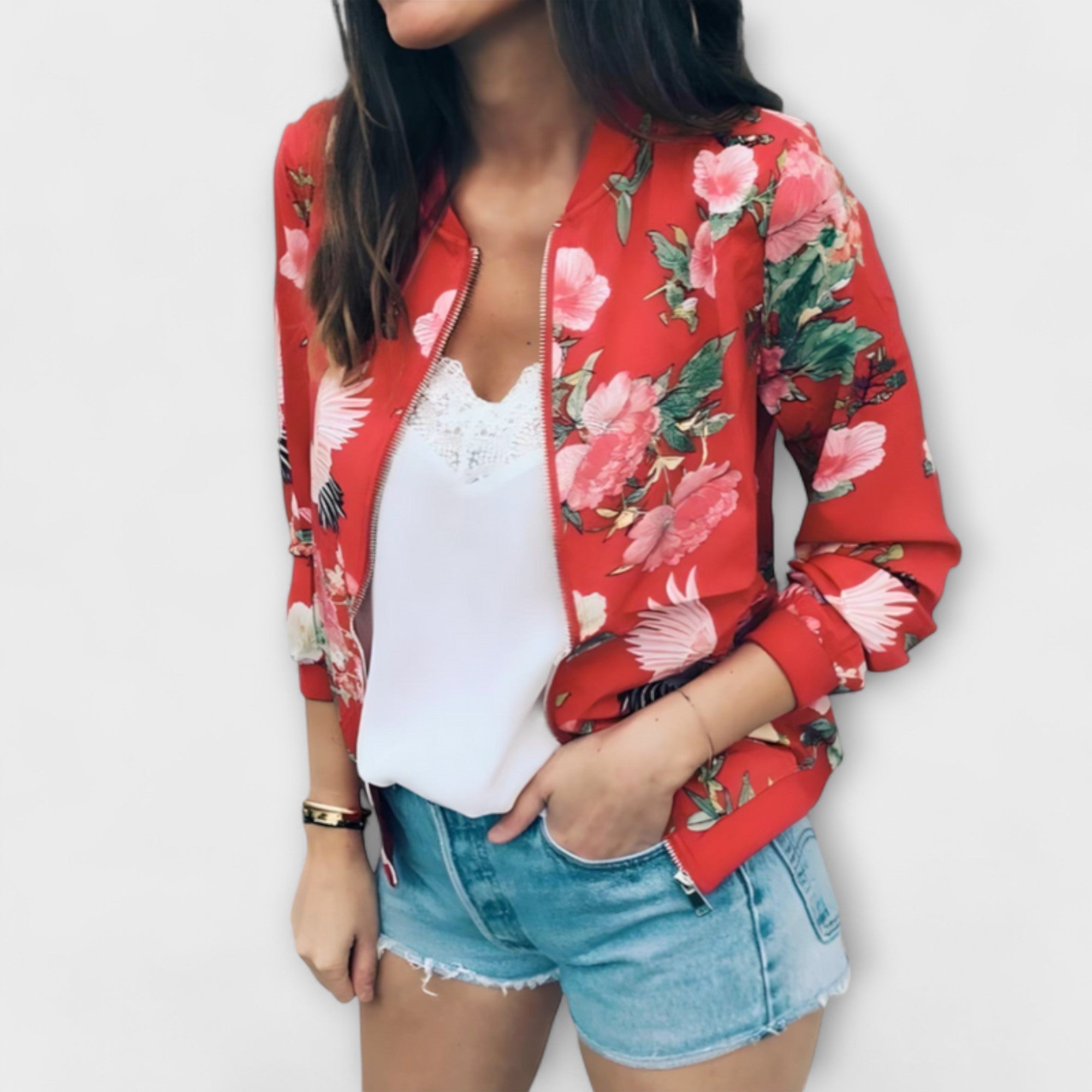 Andreia - Elegante Bomberjacke mit floralen Mustern