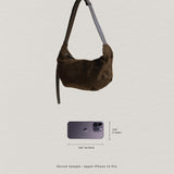 Vintage Schwarze Suedette Dumpling Tasche – Vegane Schultertasche
