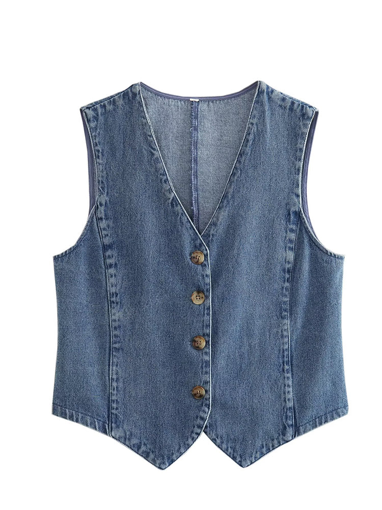 Rebekka – klassische Jeansweste in Blau – Elara München